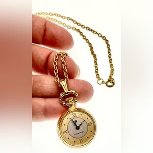 Vintage Pierre Cardin Gold Tone Mechanical Pocket Watch Rope Chain Necklace